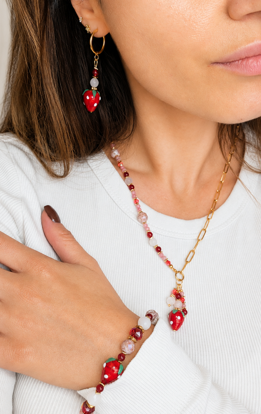 Strawberry Bliss - Rose Quartz + Red Jade + Druzy Quartz + Pink Opal