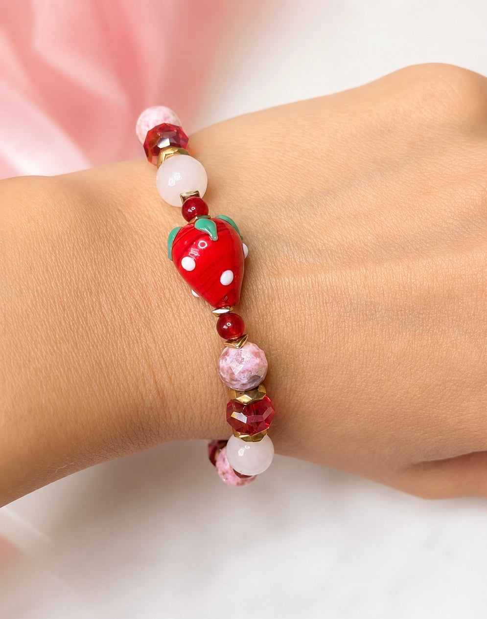 Strawberry Bliss - Rose Quartz + Red Jade + Druzy Quartz + Pink Opal