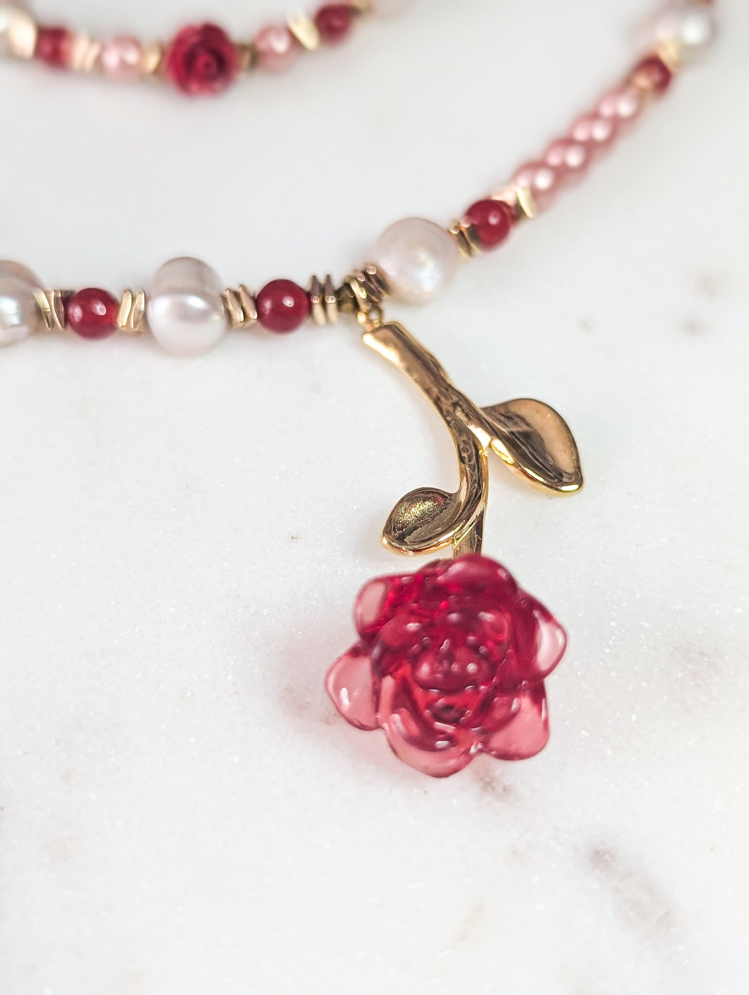 Rosalia – Freshwater Pearl & Red Jade