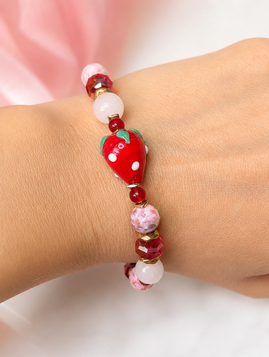 Strawberry Bliss - Rose Quartz & Red Jade & Druzy Quartz