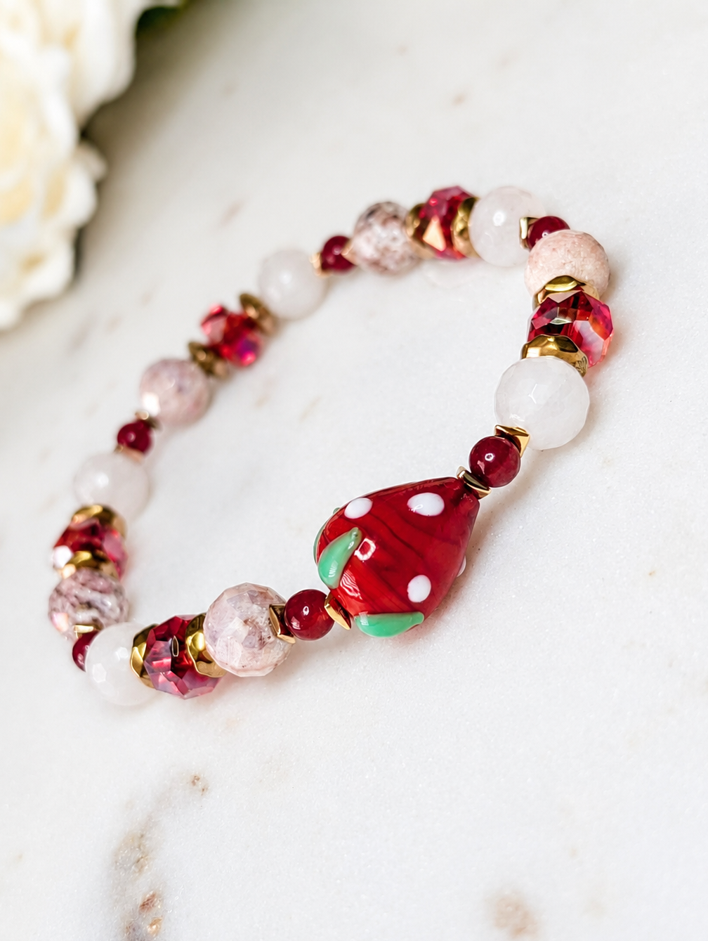 Strawberry Bliss - Rose Quartz + Red Jade + Druzy Quartz + Pink Opal