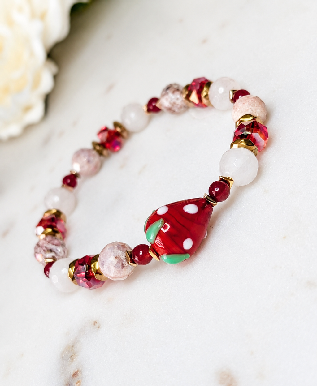 Strawberry Bliss - Rose Quartz & Red Jade & Druzy Quartz