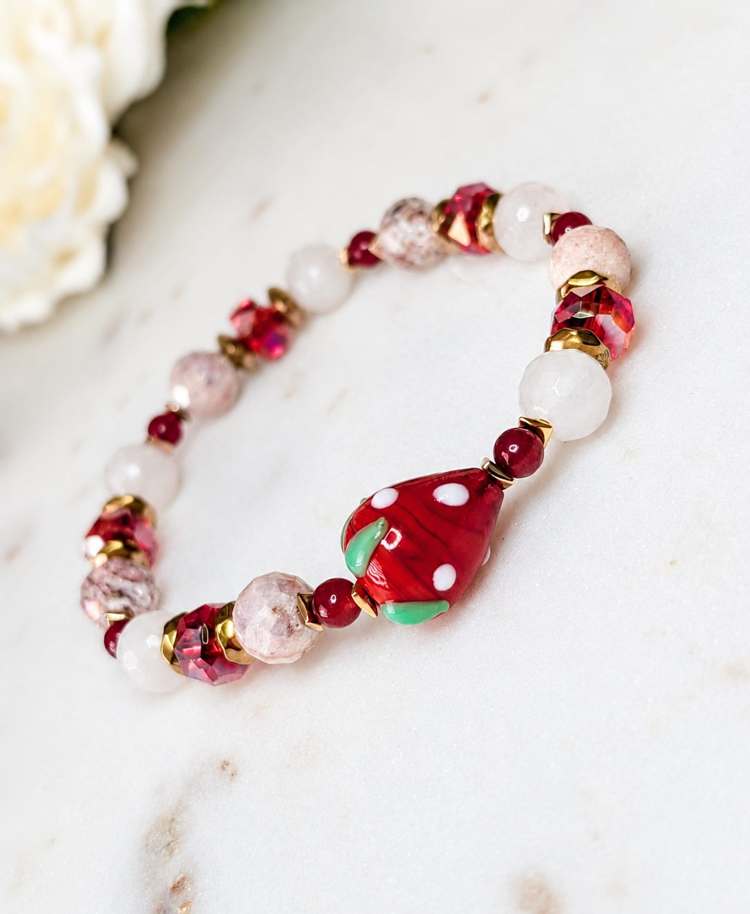 Strawberry Bliss - Rose Quartz & Red Jade & Druzy Quartz