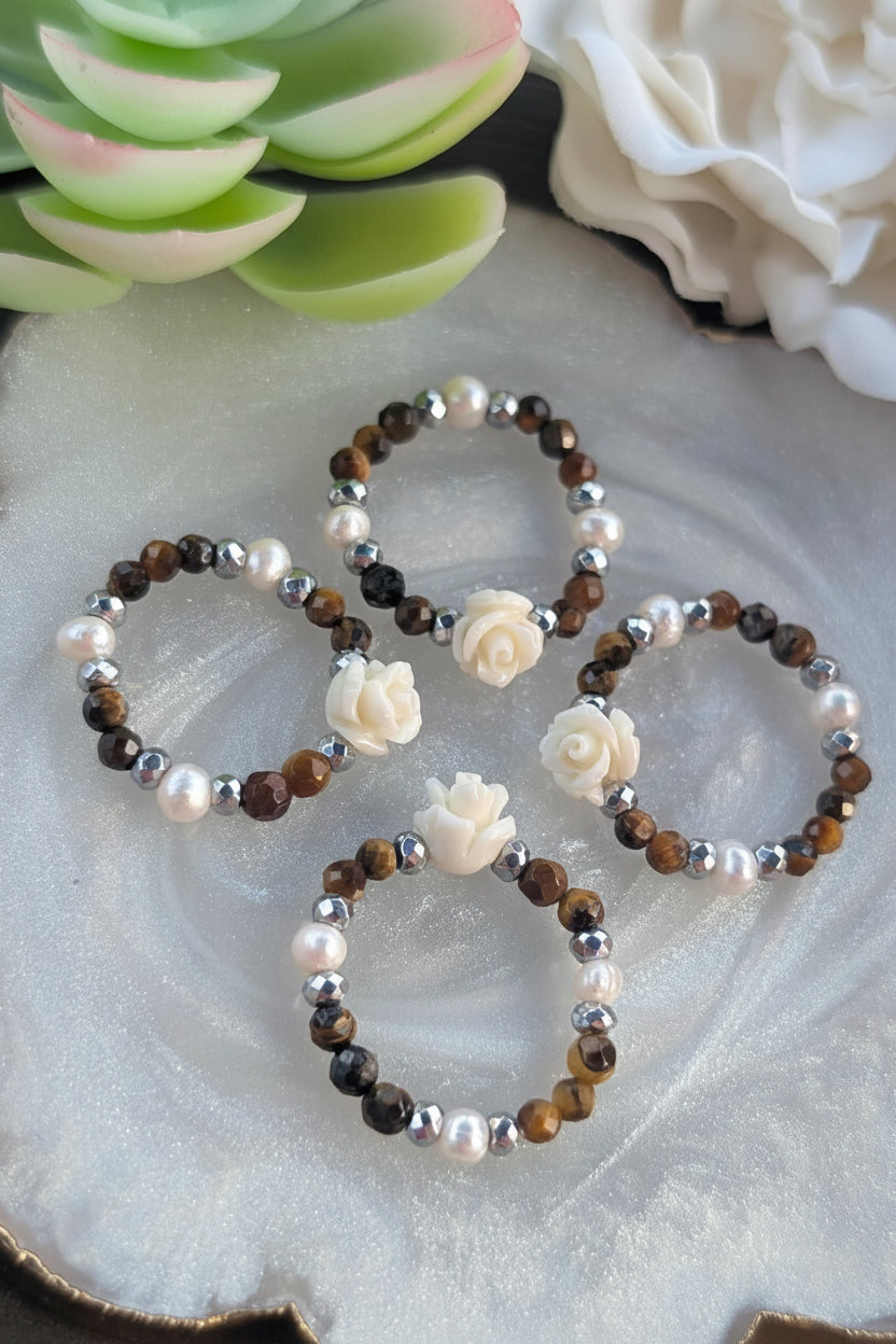 Tiger Bloom - Tiger Eye & Freshwater Pearl