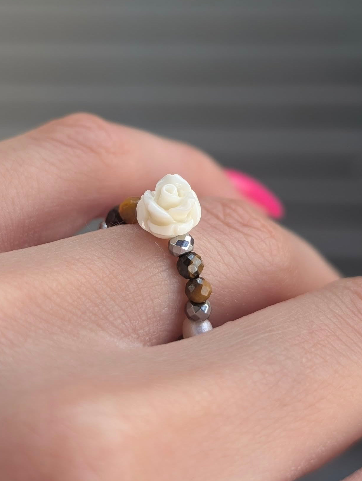 Tiger Bloom - Tiger Eye & Freshwater Pearl