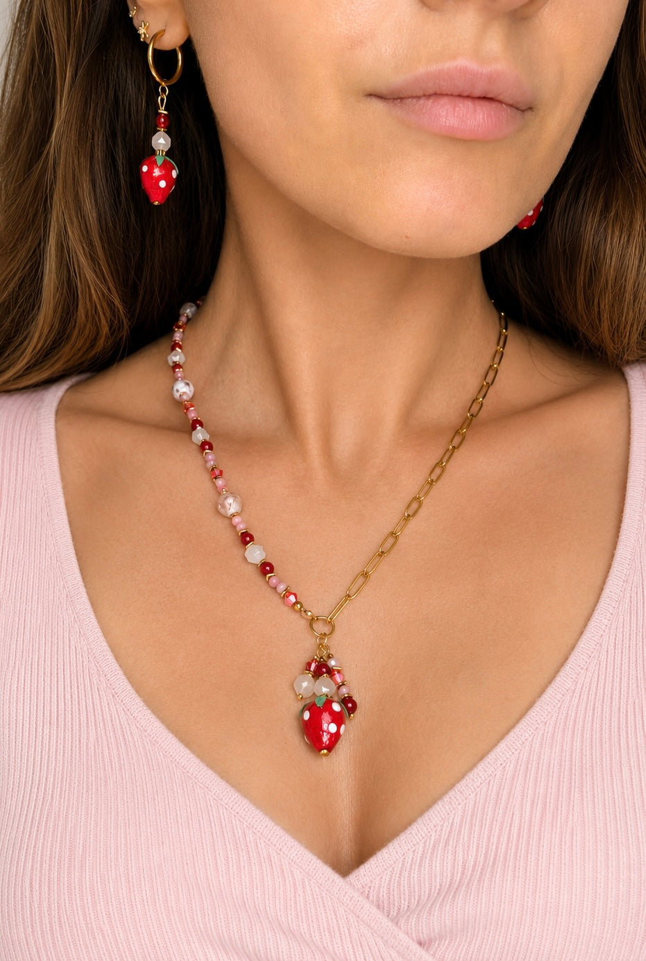 Strawberry Bliss - Rose Quartz + Red Jade + Druzy Quartz + Pink Opal