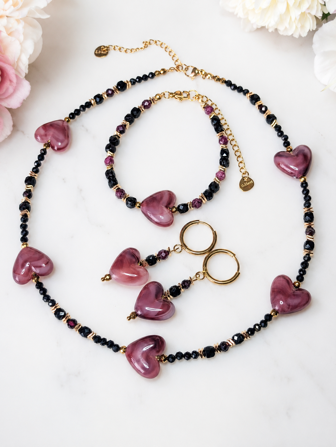 Midnight Hearts - Ruby + Garnet + Black Tourmaline