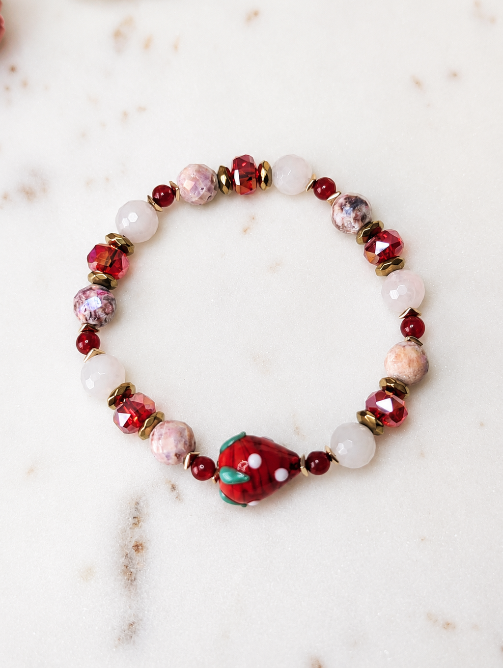 Strawberry Bliss - Rose Quartz & Red Jade & Druzy Quartz