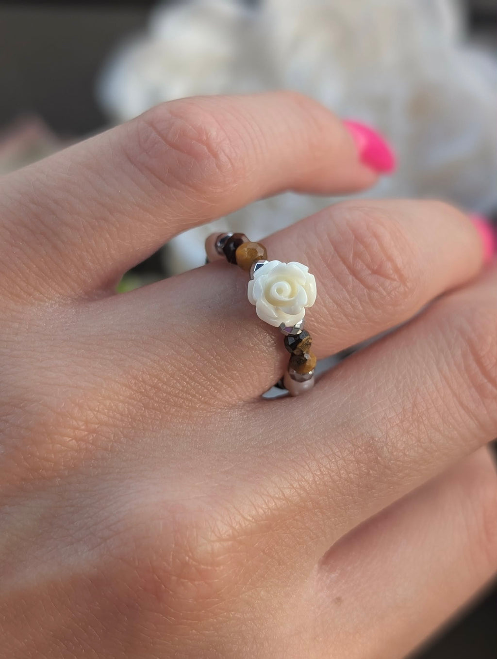 Tiger Bloom - Tiger Eye & Freshwater Pearl