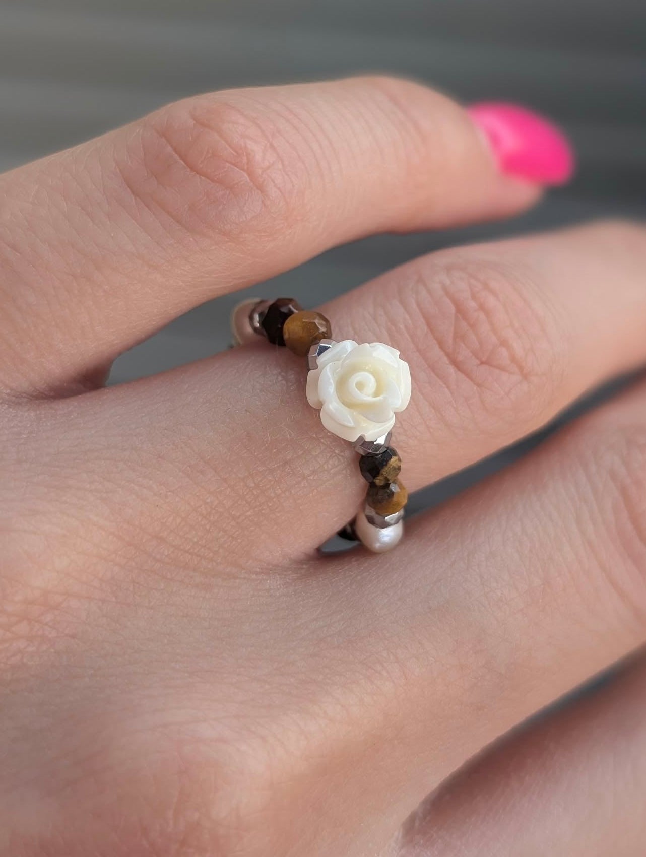 Tiger Bloom - Tiger Eye & Freshwater Pearl