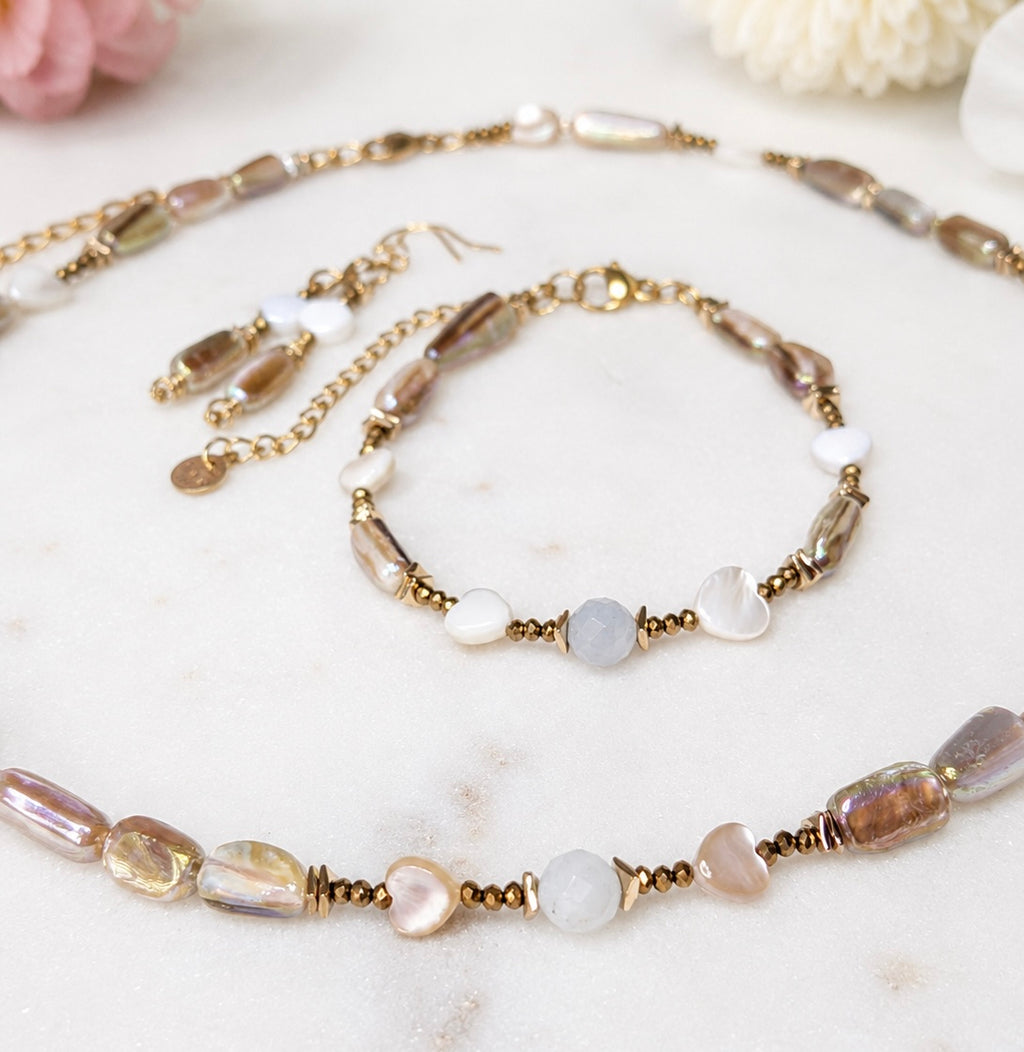 Pastel Pearl - Natural Freshwater Pearls & Aquamarine