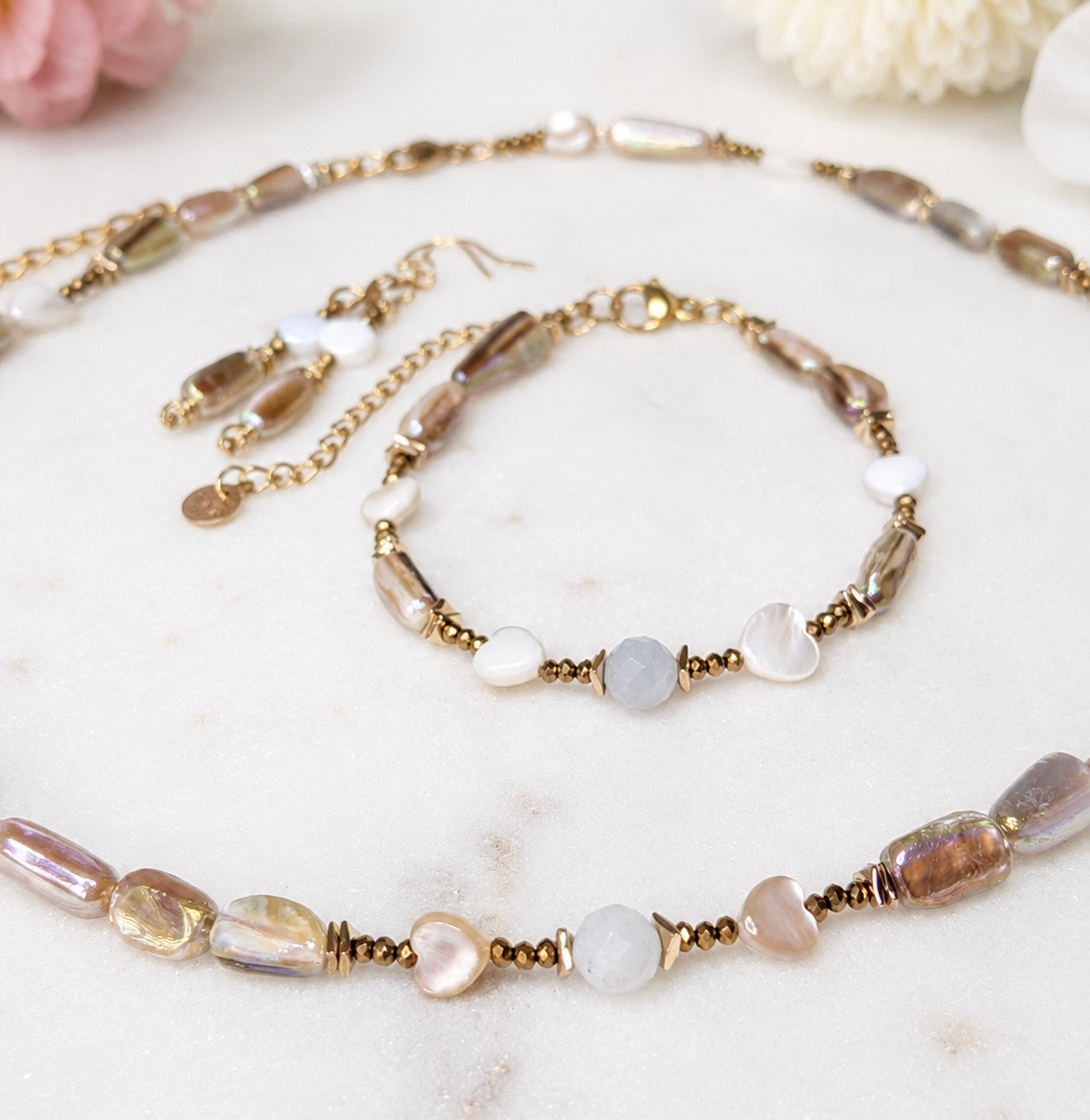 Pastel Pearl - Natural Freshwater Pearls & Aquamarine