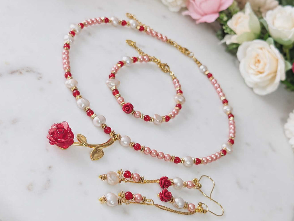 Rosalia – Freshwater Pearl & Red Jade