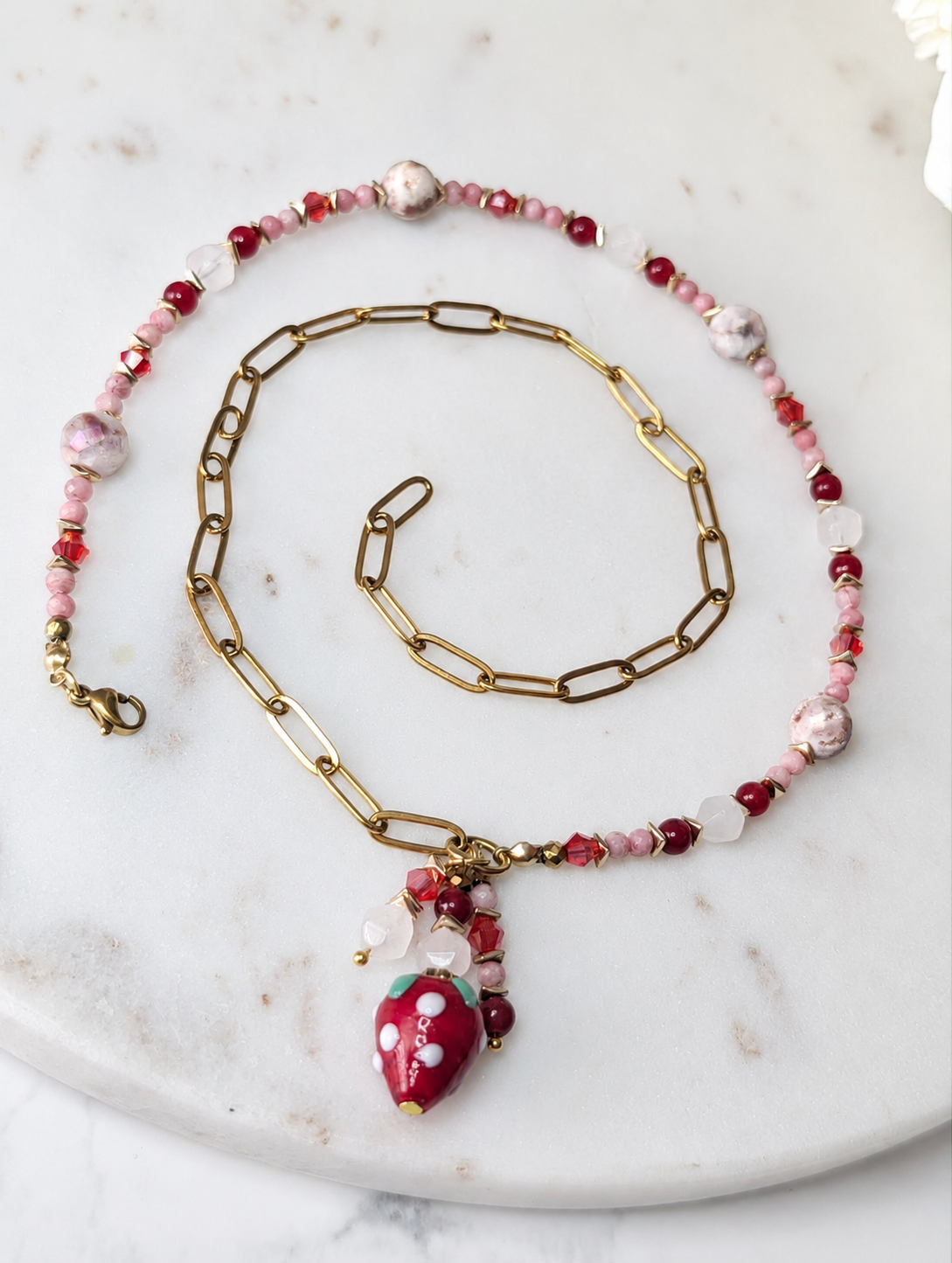 Strawberry Bliss - Rose Quartz & Red Jade & Druzy Quartz & Pink Opal