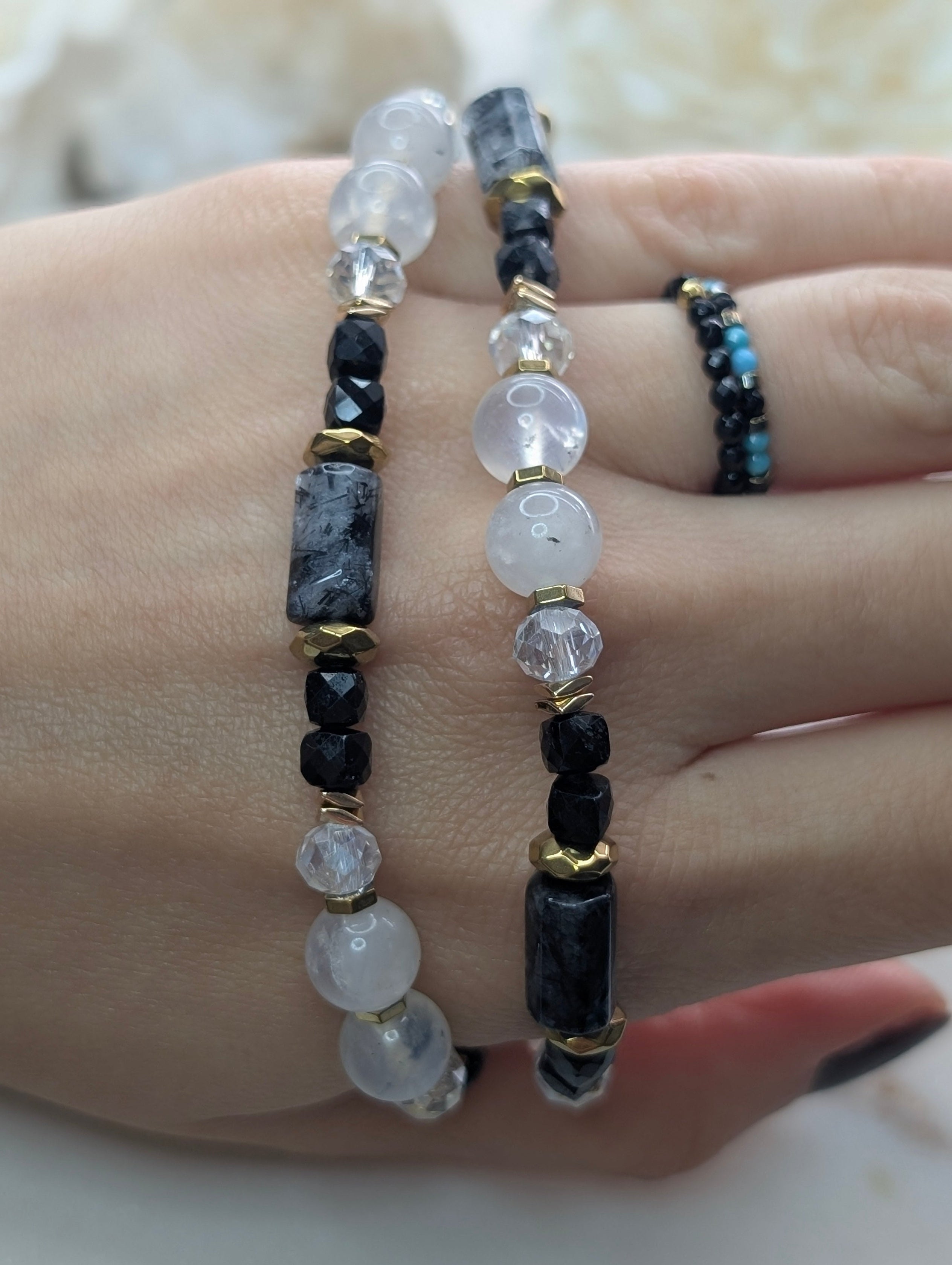 Protection | Intuition| Emotional Balance - Black Tourmaline| Moonstone | Turmalinated quartz