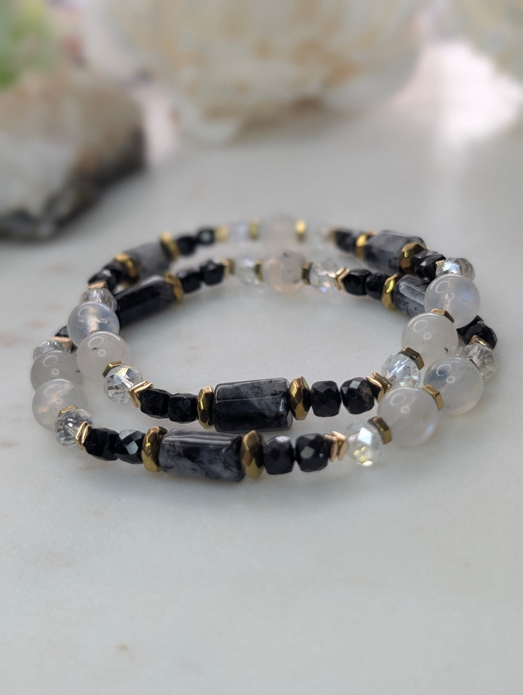 Protection | Intuition| Emotional Balance - Black Tourmaline| Moonstone | Turmalinated quartz