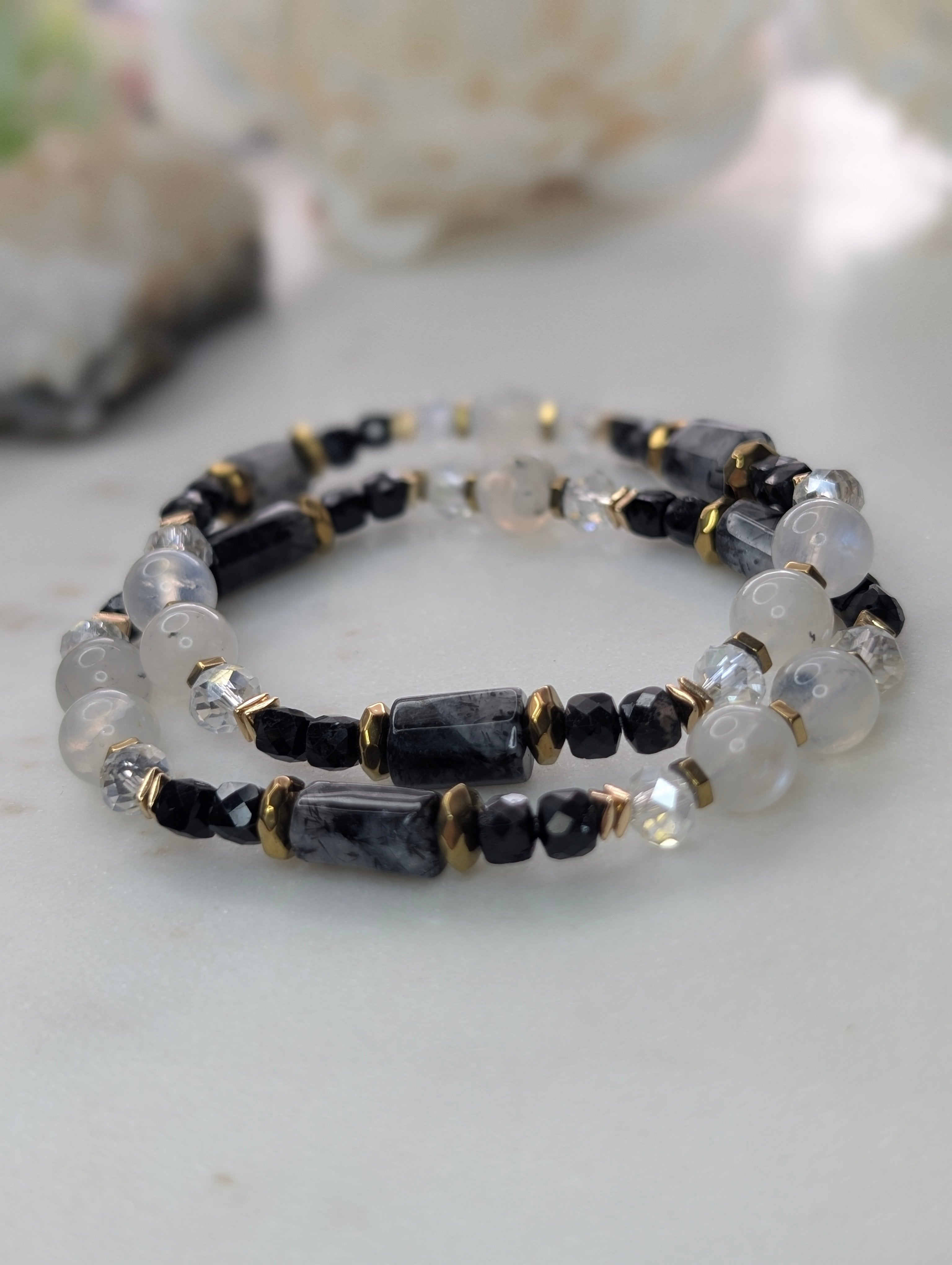 Protection | Intuition| Emotional Balance - Black Tourmaline| Moonstone | Turmalinated quartz