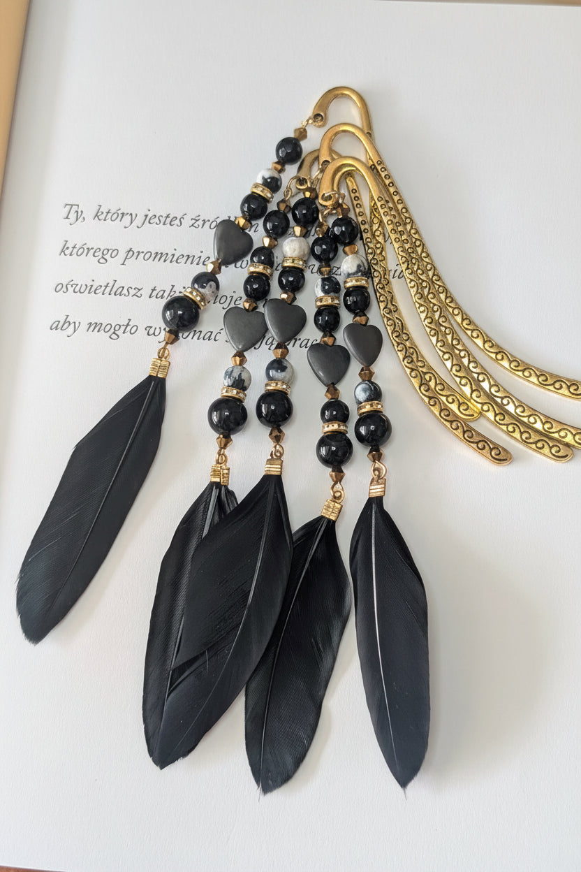 Midnight Noir Feather - Agate & Onyx & Hematite
