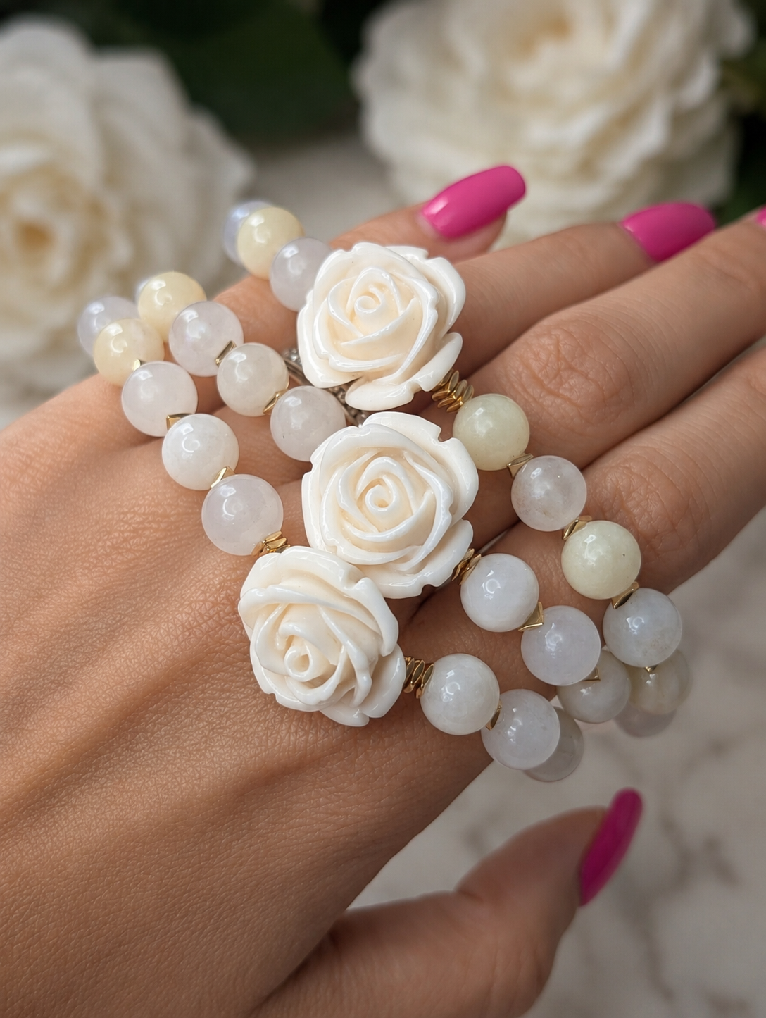 Moonlight Rose - Honey Jade & Moonstone