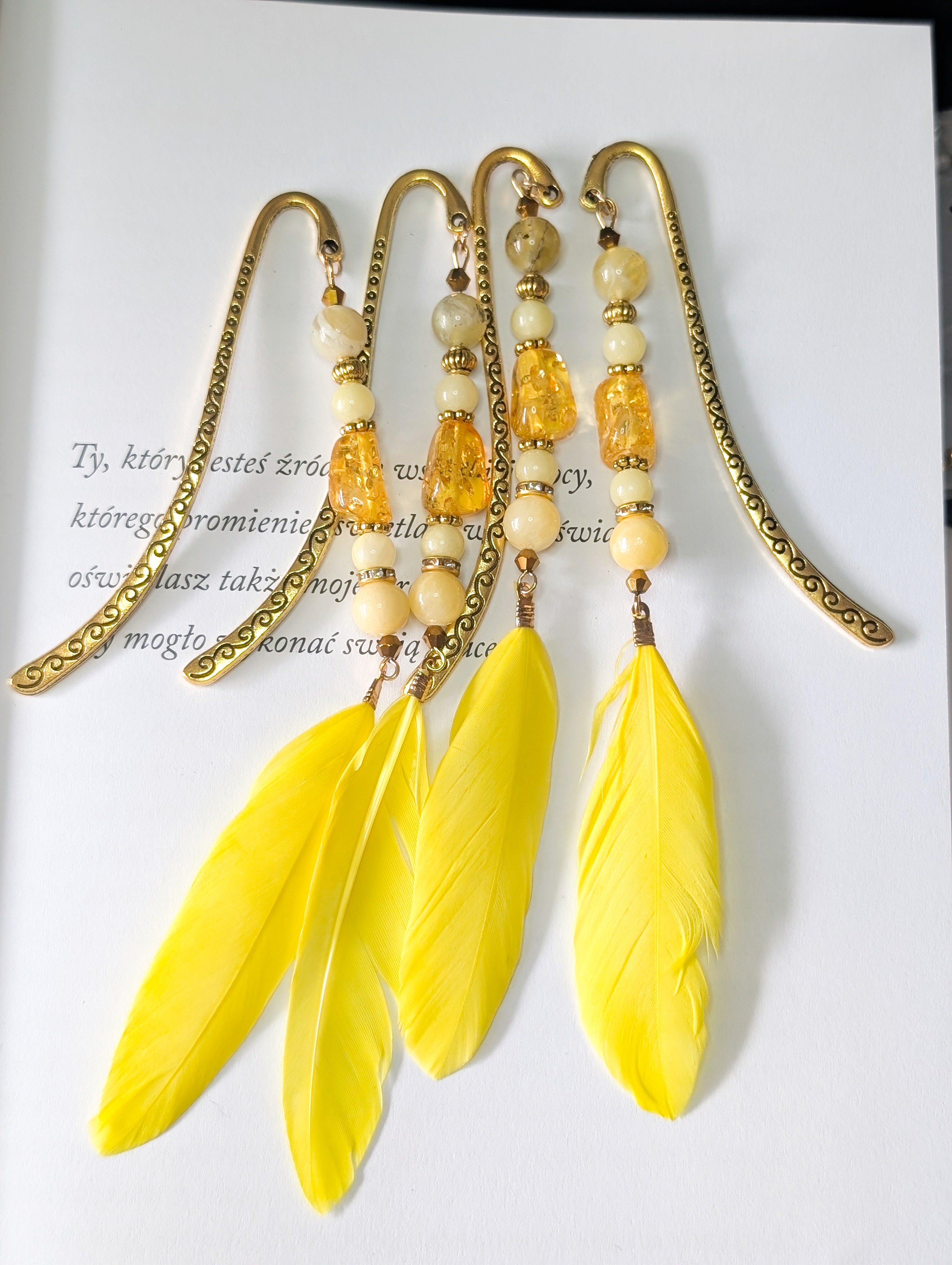 Golden Sun Feather - Yellow Jade & Copal Amber Resin