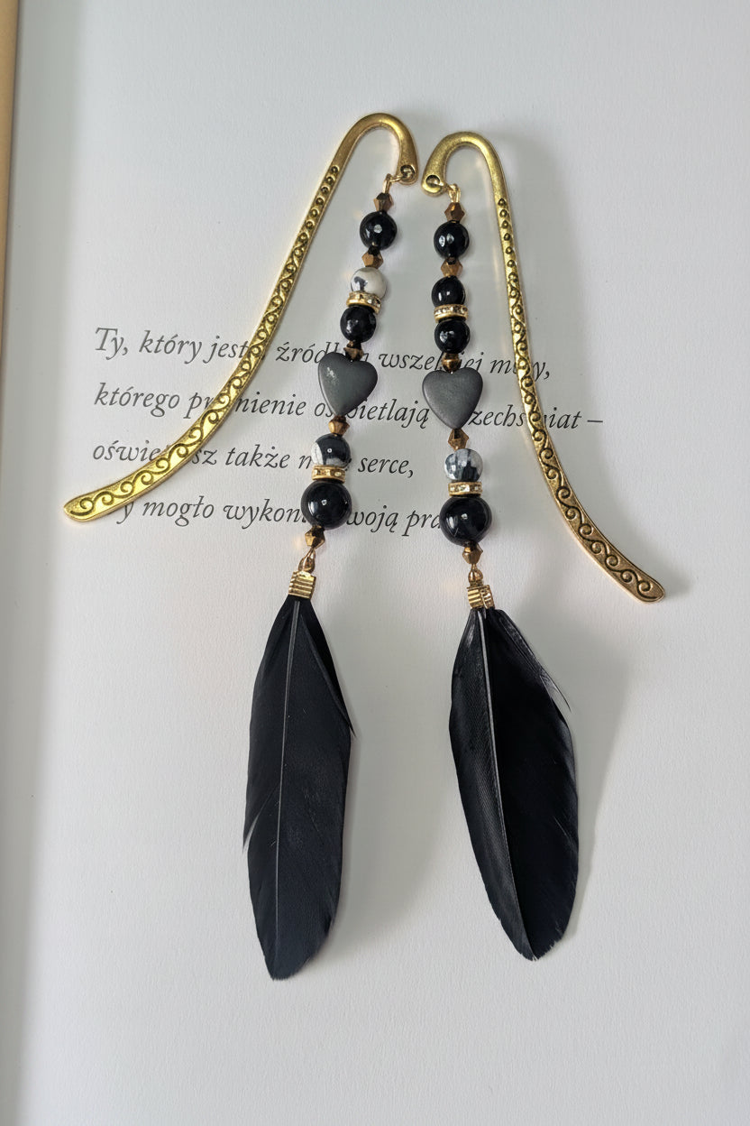 Midnight Noir Feather - Agate & Onyx & Hematite
