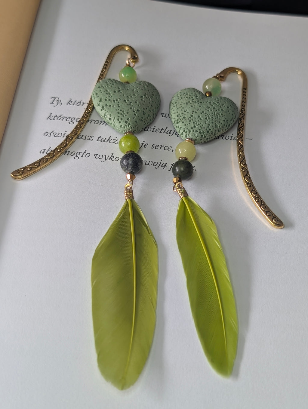 Emerald Heart Feather - Green Jade & African Turquoise