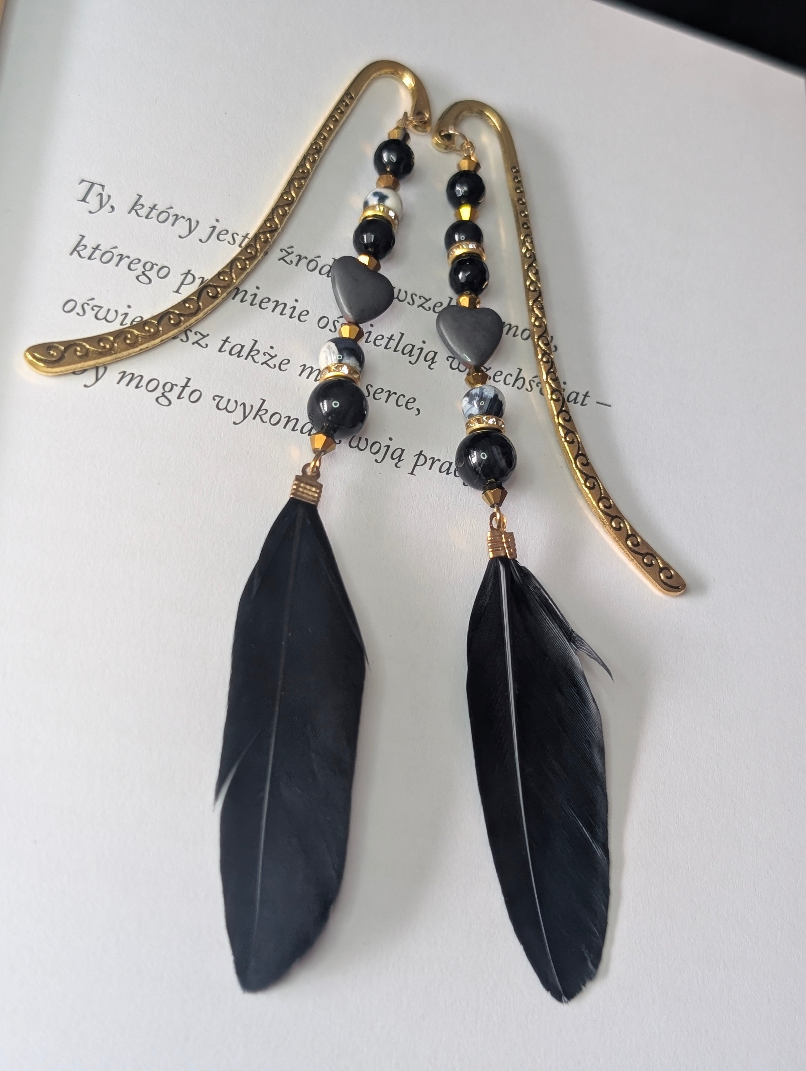 Midnight Noir Feather - Agate & Onyx & Hematite