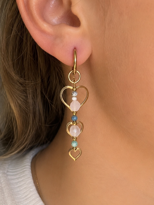Cascading Rose Quartz & Azurite Hearts