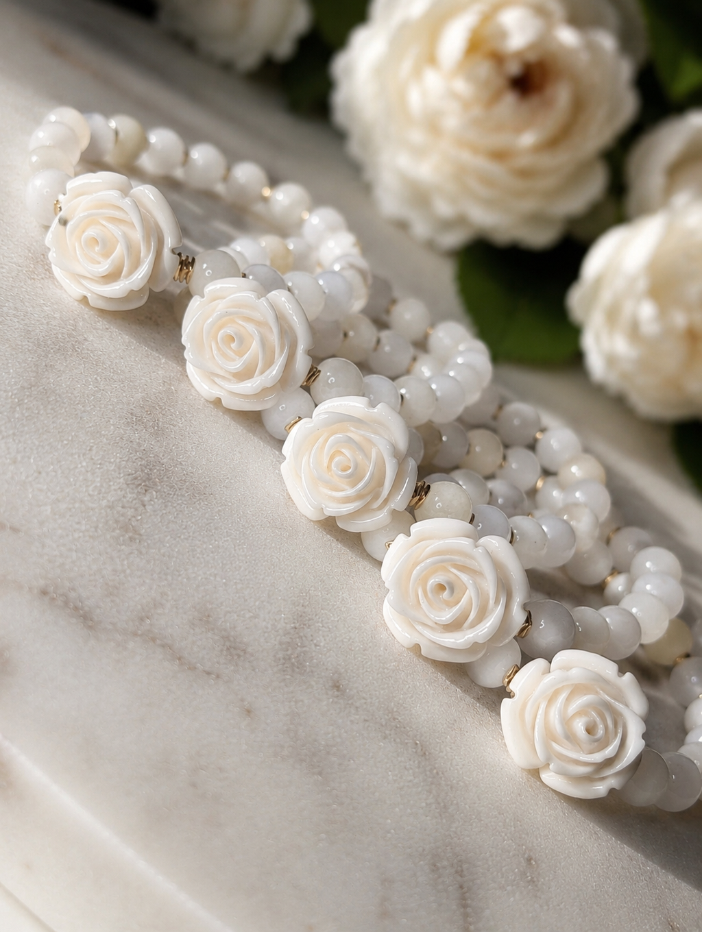 Moonlight Rose - Honey Jade & Moonstone