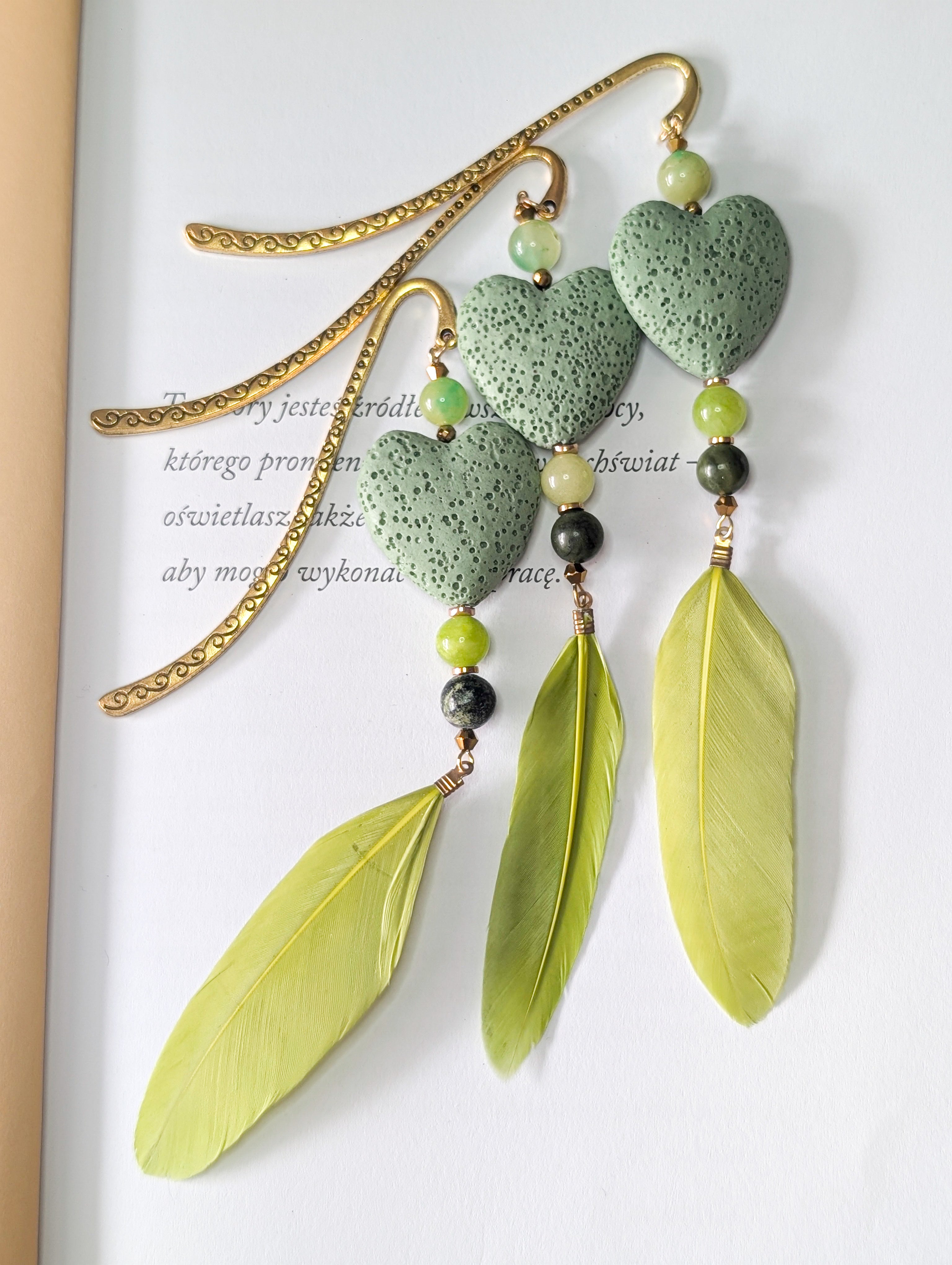 Emerald Heart Feather - Green Jade & African Turquoise