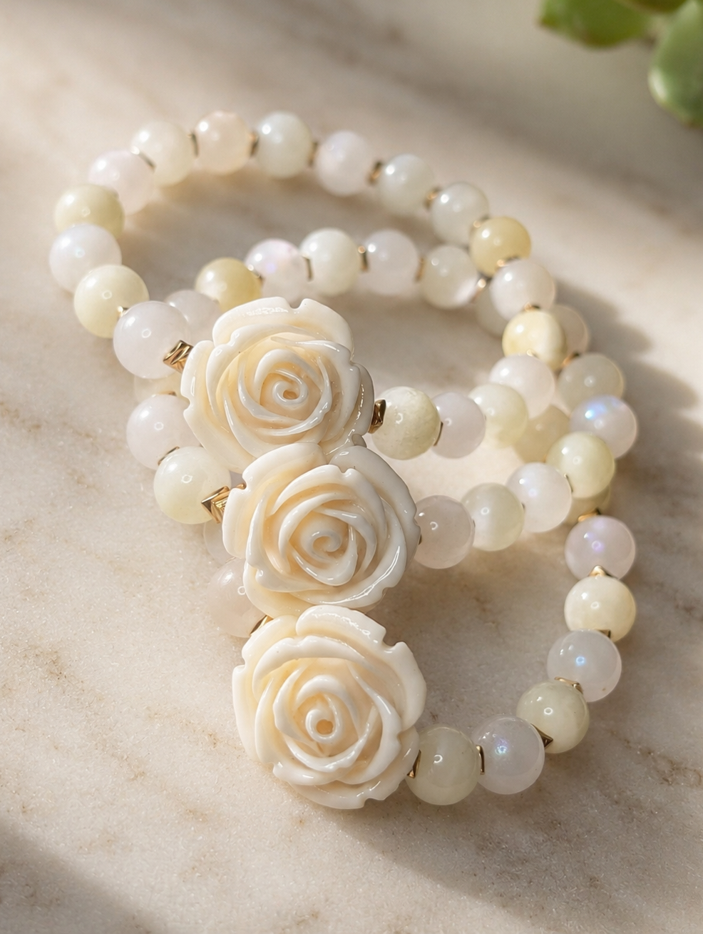 Moonlight Rose - Honey Jade & Moonstone