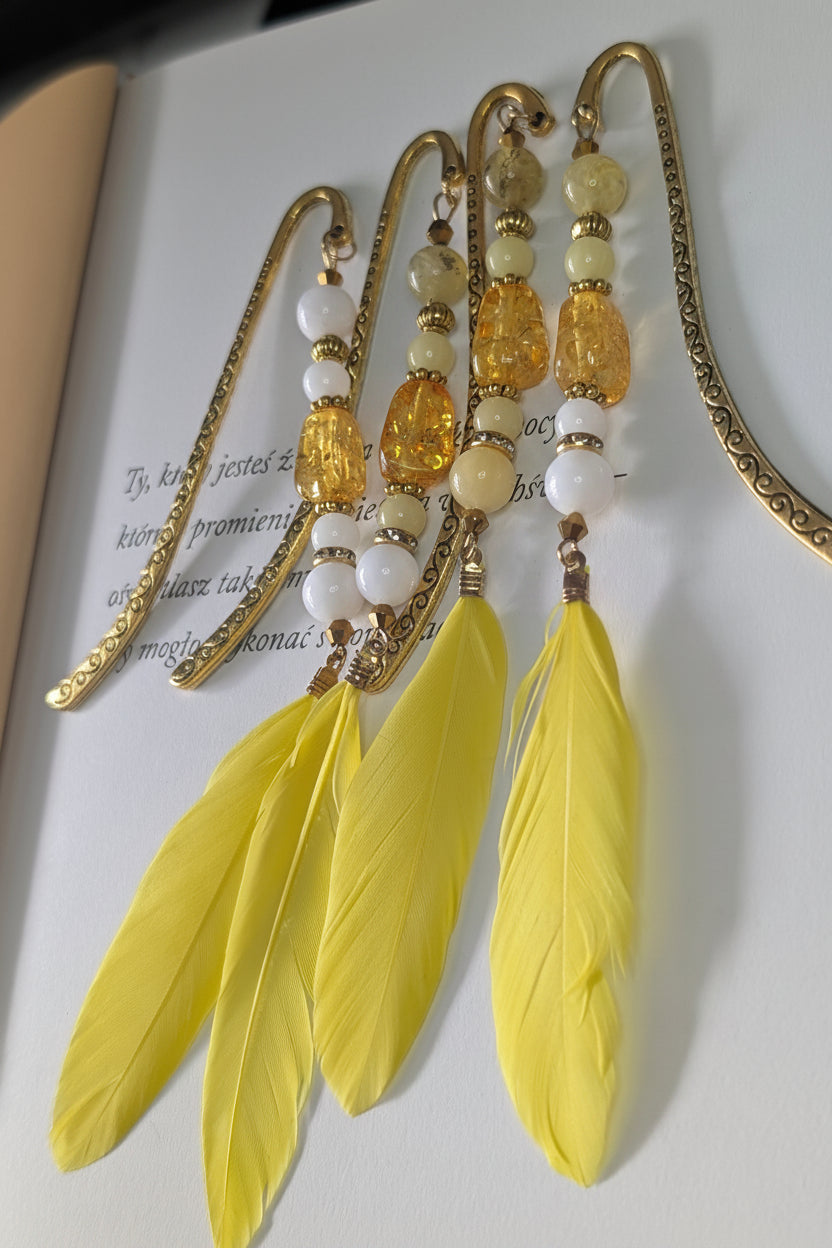 Golden Sun Feather - Yellow Jade & Copal Amber Resin