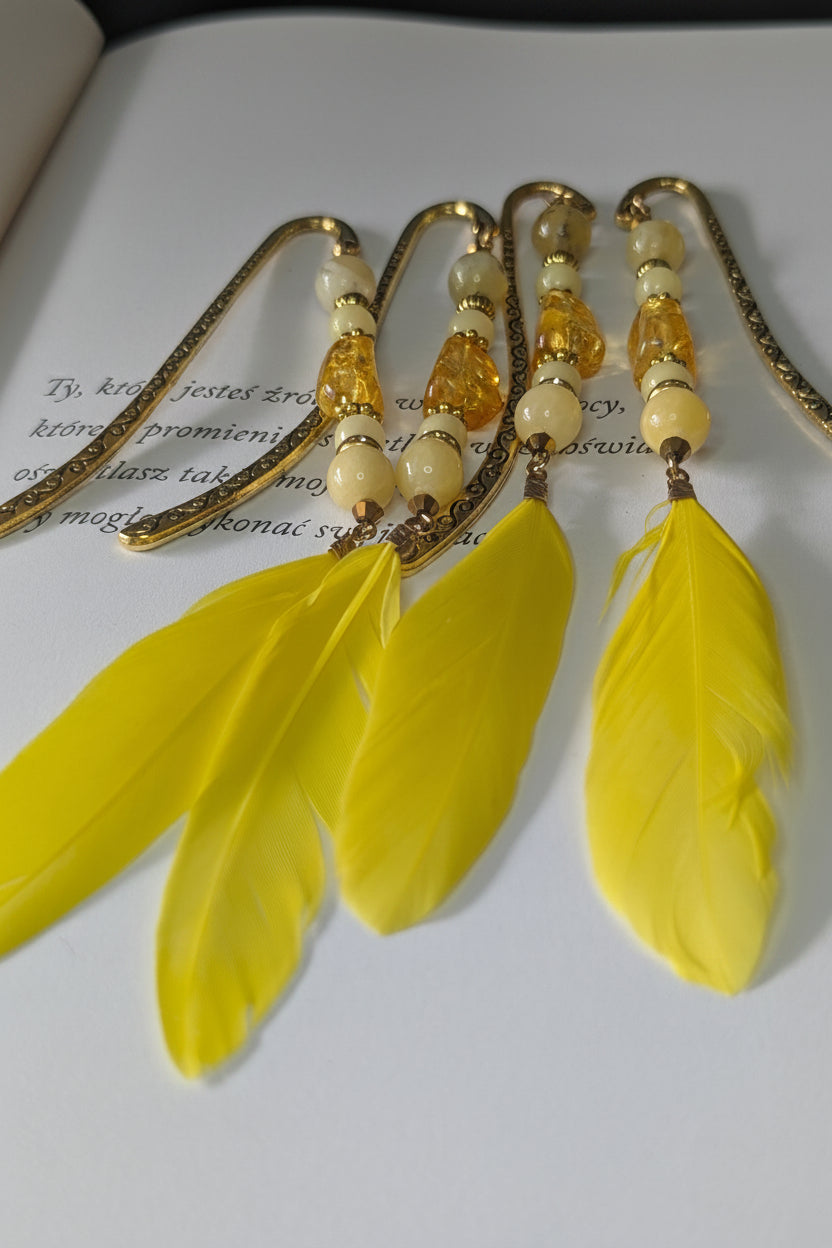Golden Sun Feather - Yellow Jade & Copal Amber Resin