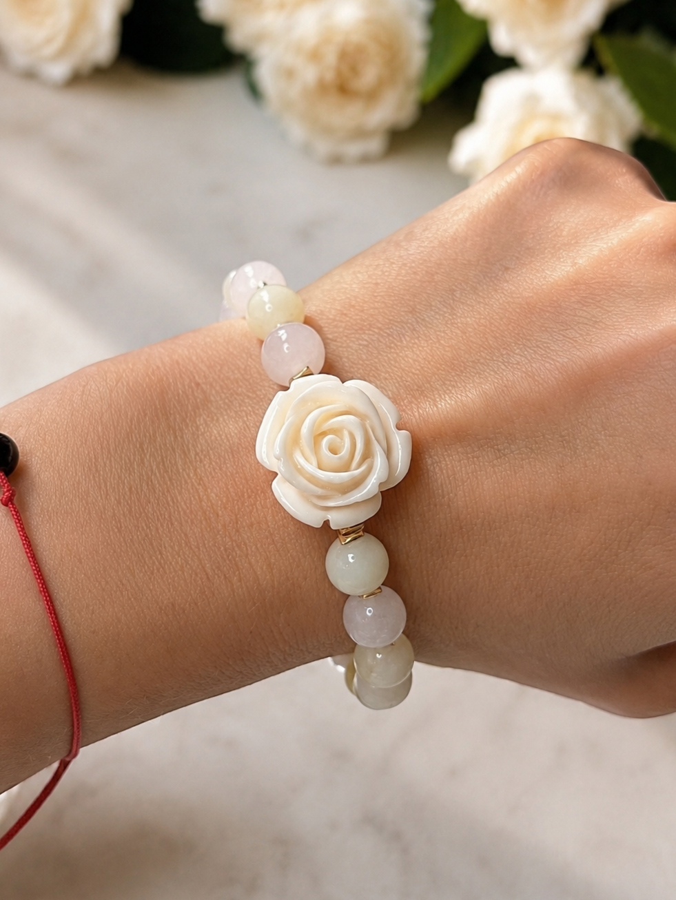 Moonlight Rose - Honey Jade & Moonstone